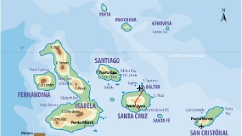 0004_galapagos_map1 The islands are 600 miles (1000 km) West of mainland Ecuador, on the equator. Tour schedule: Monday 10/22: Baltra, Bachas Beach. Tuesday: Genovesa. Wednesday:...