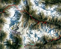 DSC00602_0_GEarth Trek route, counter clockwise starting from Zermatt. Overnight locations mentioned. One cable car ride marked in green. The trail section between Grachen and...